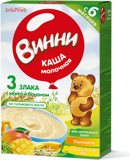 ВИННИ Молочная каша 3 злака с манго и бананом 200г (6+)