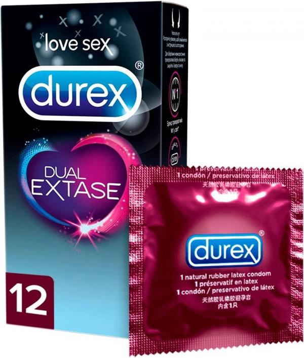 Презервативы Дюрекс Dual Extase (рельефные с анестетиком) №12